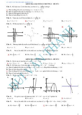 3 Đề kiểm tra Chương I môn Giải tích Lớp 12 - Bùi Văn Thanh